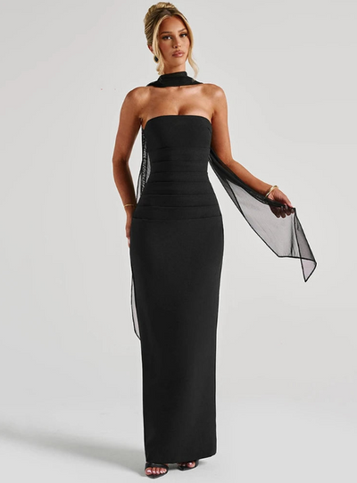 Strapless Scarf Collar Maxi Dress