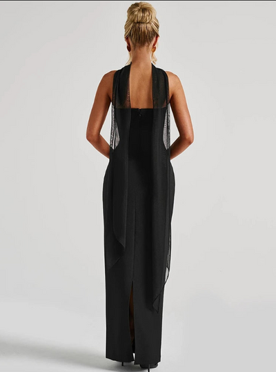 Strapless Scarf Collar Maxi Dress