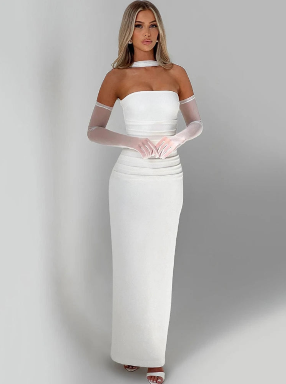 Strapless Scarf Collar Maxi Dress