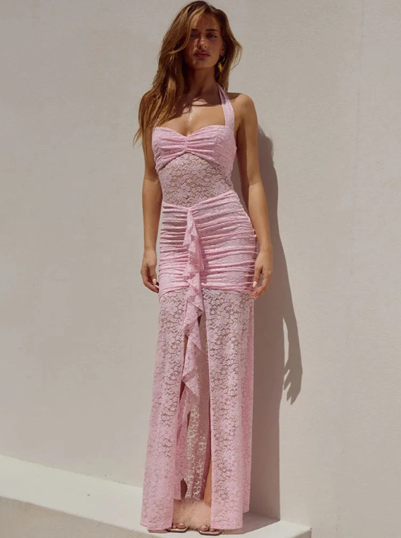 Lace Ruched Maxi Dress