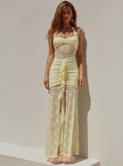 Lace Ruched Maxi Dress